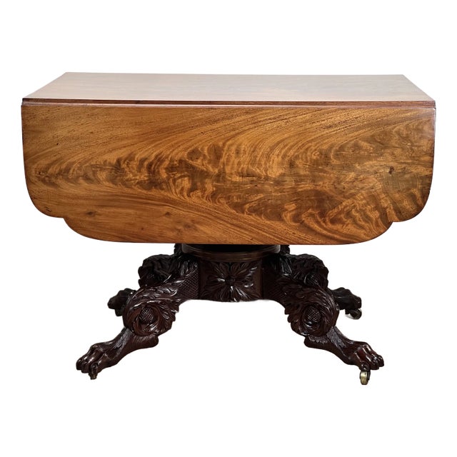 Antique New York Federal Period Mahogany Paw Foot Drop Leaf Table C. 1830 For Sale