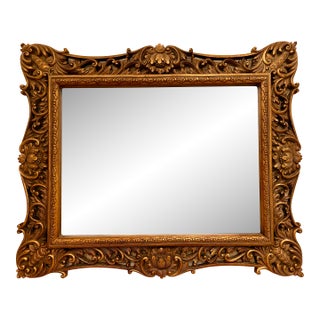 Signed Maitland Smith XL Oversized Carved Gold Gilt Wood Beveled Mirror For Sale