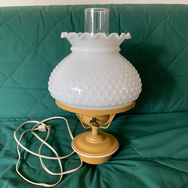 Charming vintage wall lamp, works and is ready to hang! This metal lamp is painted a historical matt mustard gold. White...