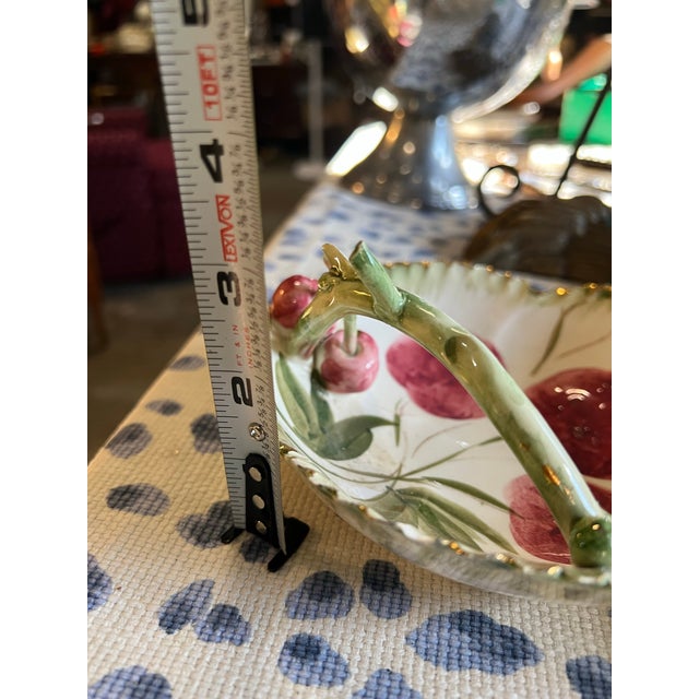 Italian Vintage Ceramic Italian Cherry Dish With Handle and Gold Rim For Sale - Image 3 of 9