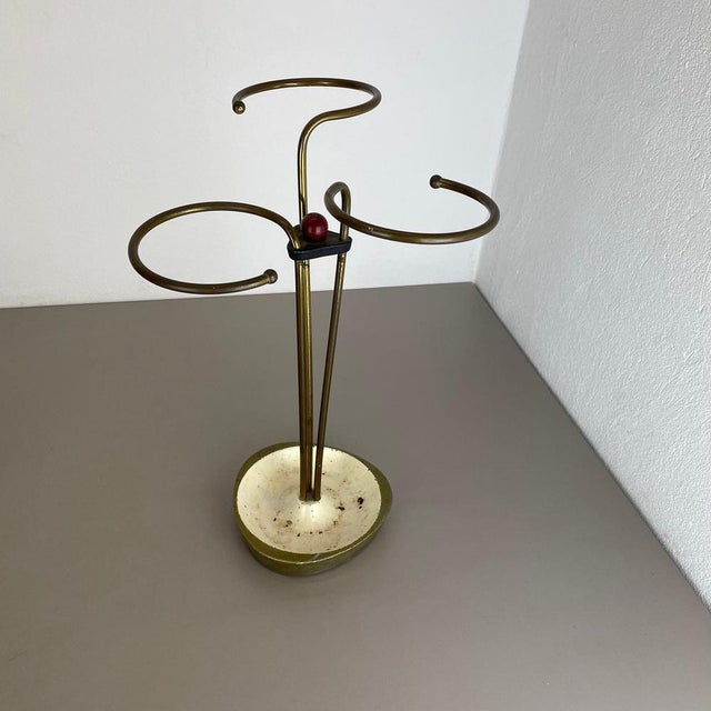 Bauhaus Bauhaus Modernist Metal and Brass Umbrella Stand, Germany, 1950s For Sale - Image 3 of 18