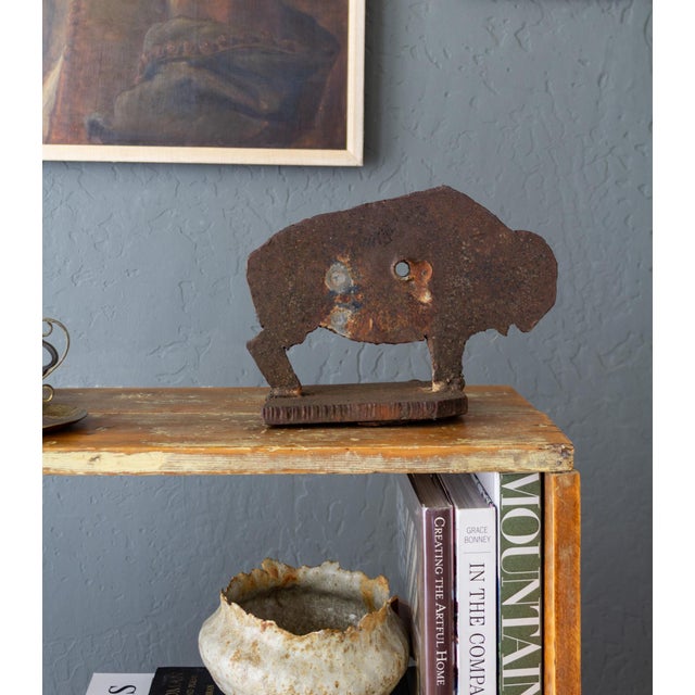 Western Rustic Iron Buffalo Shooting Target Doorstop With Bullet Holes For Sale - Image 10 of 12