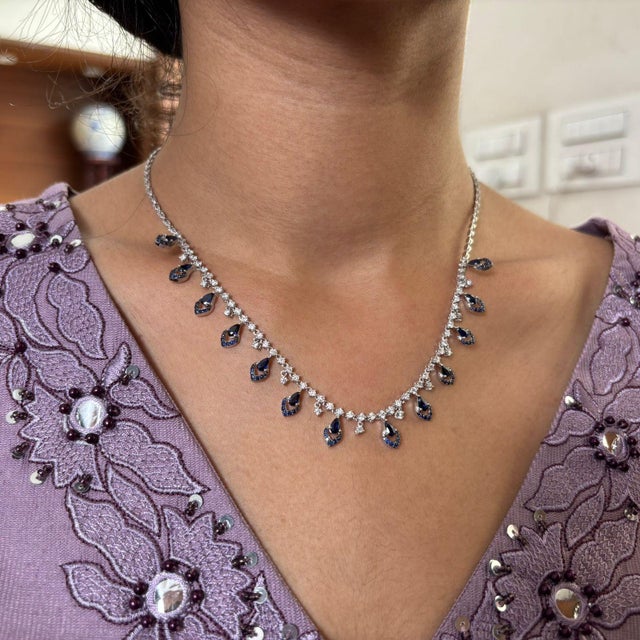 Natural blue sapphire 2.85cts & diamond 1.93cts necklace in 18k gold For Sale - Image 13 of 18