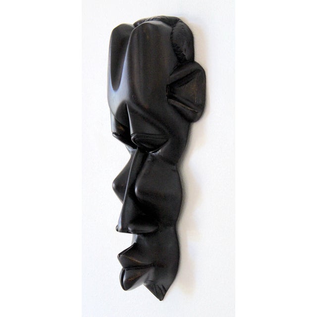 Vintage African Abstract Wood Wall Sculpture – Hand-Carved Black Modernist Tribal Art Face For Sale - Image 4 of 10