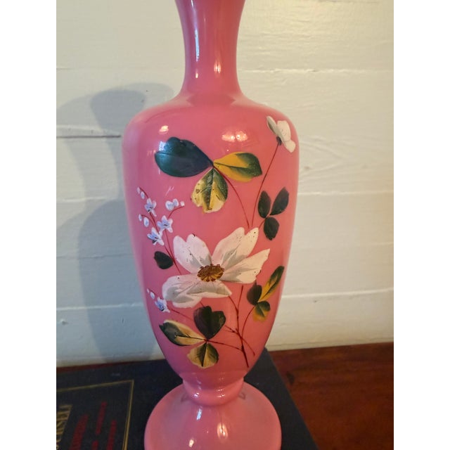 This is a match set of Bristol glass vases which means the flowers are positioned and drape opposite of one another. These...