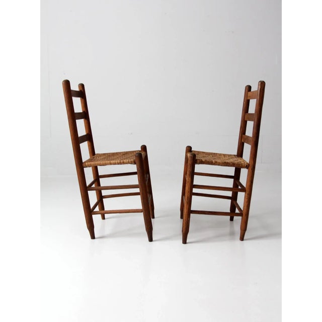 Antique Splint Weave Seat Chairs Pair For Sale - Image 11 of 13