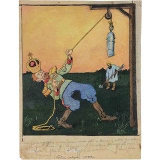 Gabriele Galantara, Pull the Rope, Mixed Media on Paper, Early 20th Century For Sale