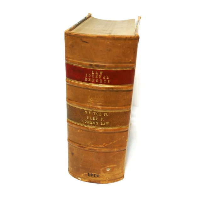 Antique Tan Leather Marble Paper Common Law Journal Book London 1914 For Sale In Wichita - Image 6 of 11