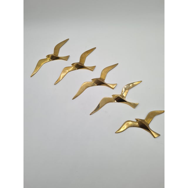 Vintage Wall Decorations Seagulls in Gold Brass, Norway, 1970s, Set of 5, in Very Good conditions. Designed 1970 to 1979