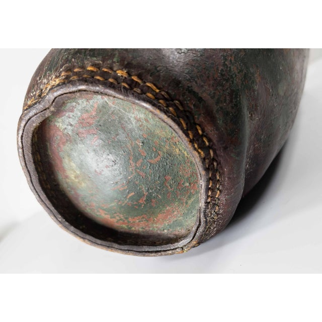 19th Century Rustic Farmhouse Green Painted Leather Fire Bucket For Sale - Image 9 of 10