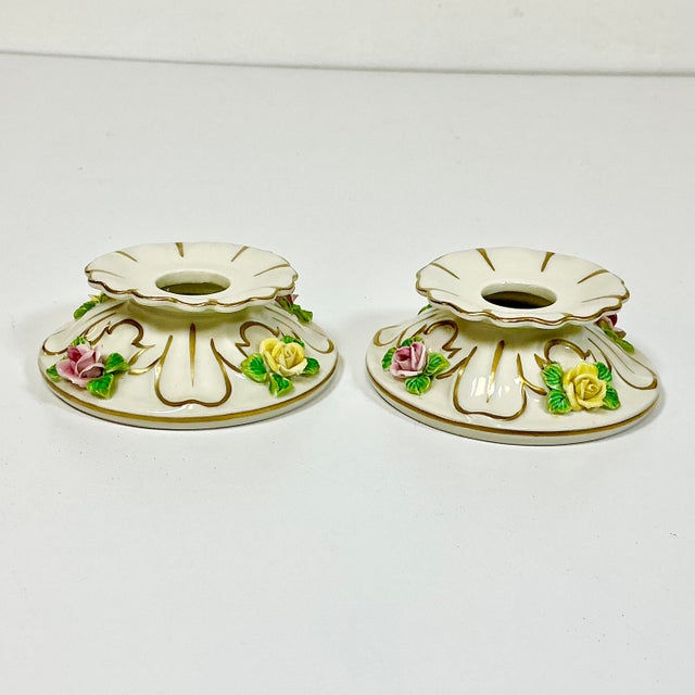 1950s Vintage Dresden German Porcelain Candle Holders - A Pair. For Sale - Image 6 of 11