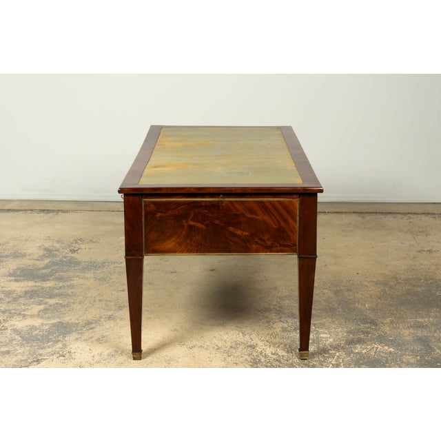 Mid-19th Century French Neoclassical Mahogany Bureau Plat Desk With Chartreuse Leather For Sale - Image 15 of 18
