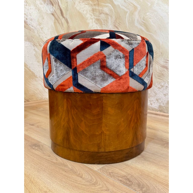 Brown Art Deco Ottoman in Geometric Plush by Jindrich Halabala, 1930s For Sale - Image 8 of 9
