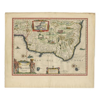 Antique Hand-Colored Map of Brazil from Blaeu, 1642 For Sale