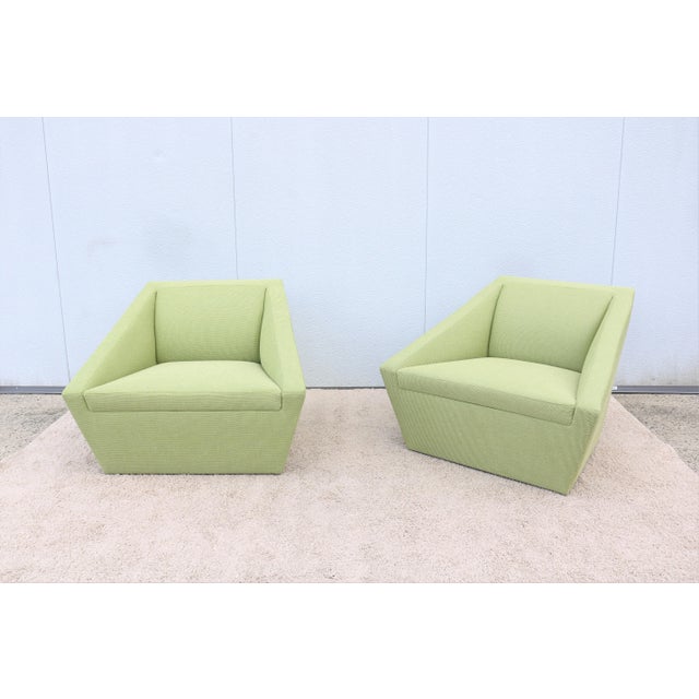 Contemporary Modern Brad Ascalon for Bernhardt Design Pillar Green Lounge Chairs - a Pair For Sale - Image 3 of 13