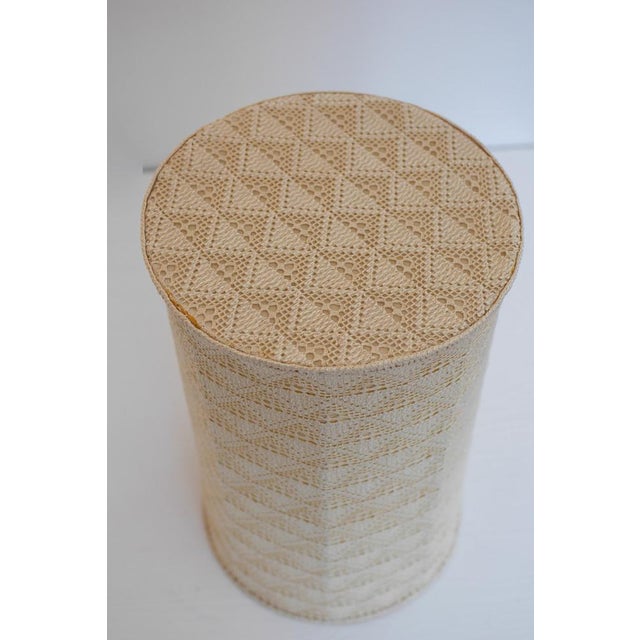 Large Scandinavian Teak Tripod Floor Lamp with Drawn Thread Embroidery Shade For Sale - Image 13 of 17