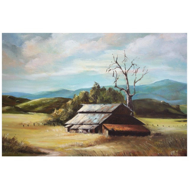 Realism 1970s Vintage California Gold Country Landscape With Barn by N. McCarroll For Sale - Image 3 of 5