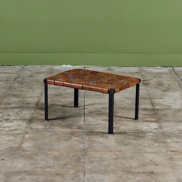 Metal Small Woven Leather Bench by Swift and Monell For Sale - Image 7 of 18