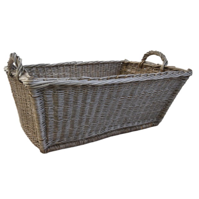 Rustic Primitive Farmhouse French Wicker Market Basket With Number Plate For Sale - Image 4 of 8