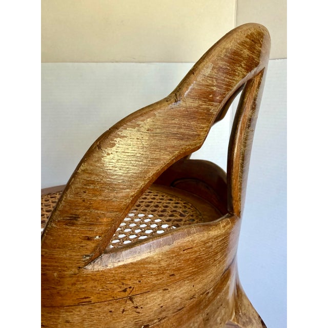Early 20th C. Italian Three-Legged Caned Vanity Chair With Sculptural Loop Back For Sale In Los Angeles - Image 6 of 13