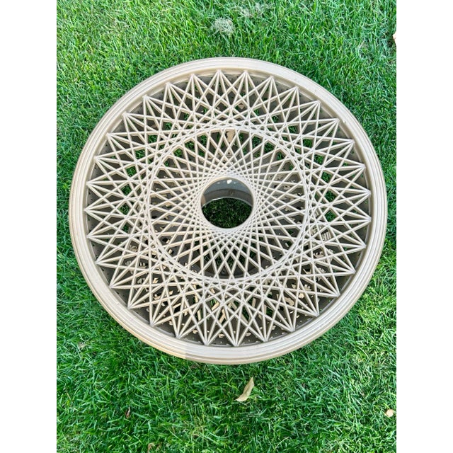 1970’s Vintage Russell Woodward Woven Spun Fiberglass Bistro Table and Glass Table Top & Pair of Matching Chairs, Patio Set, Attributed For Sale In South Bend - Image 6 of 12