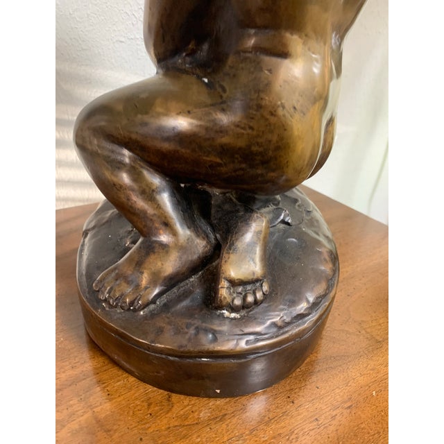 Metal Vintage Bronze Style Sculpture of Child Bathing Dog Figurine – Classical European Style Statue For Sale - Image 7 of 12