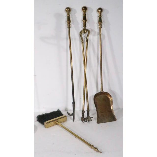 Mid 20th Century Colonial Revival Brass Fireplace 5 Pc. Tool Set For Sale In New York - Image 6 of 7