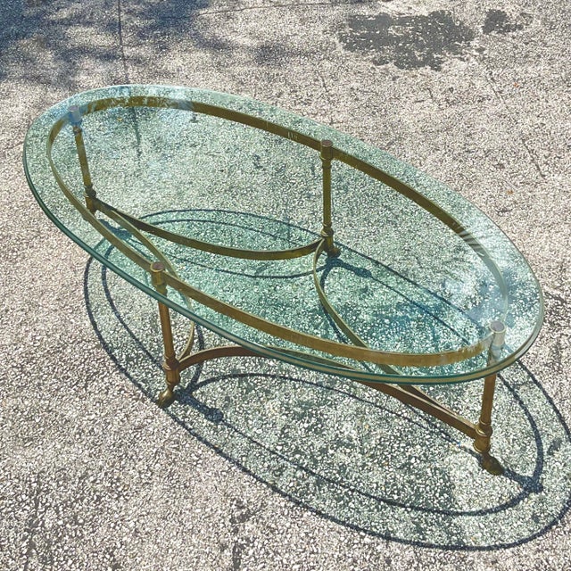 Vintage Regency Oval Brass Claw Foot Coffee Table For Sale - Image 4 of 10
