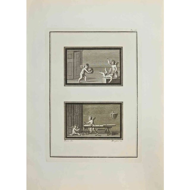 Cupids and Genii Wall Fresco from "Antiquities of Herculaneum" is an etching on paper realized by Filippo Morghen in the...