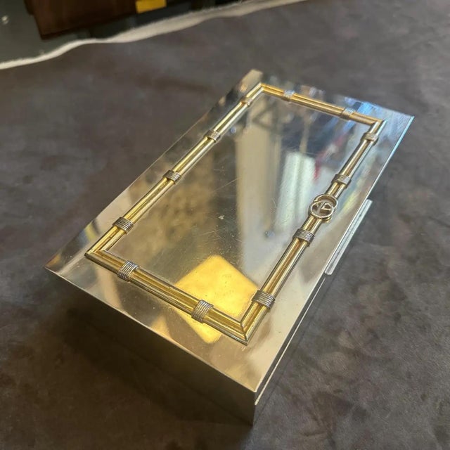 Metal 1980s Modern Silver Plated and Brass Luxury Box by Gucci For Sale - Image 7 of 17