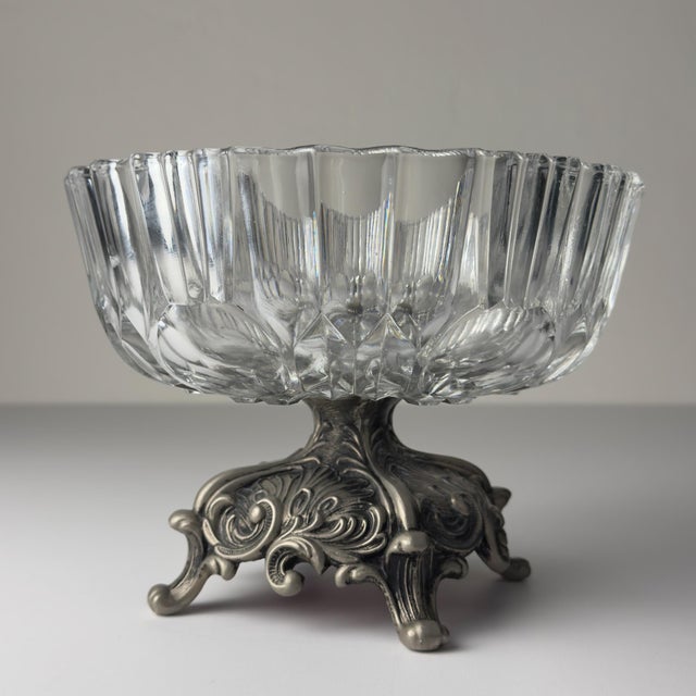 Silver Vintage Crystal Glass Bowl with Metal Base from Fadalti, Italy, 1960s For Sale - Image 8 of 15
