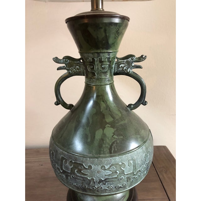 Hollywood Regency Vintage Mid-Century Chinese Bronze Marbro Lamps - a Pair For Sale - Image 3 of 13
