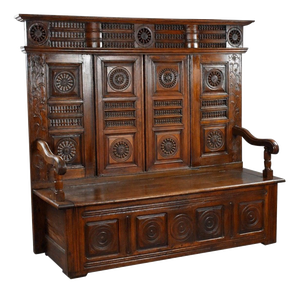 Carved Oak Hall Bench, 1890