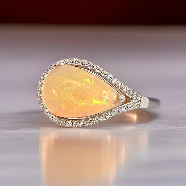 2010s Natural Opal Diamond Ring 6.75 14k W Gold 4 TCW Certified For Sale - Image 5 of 12