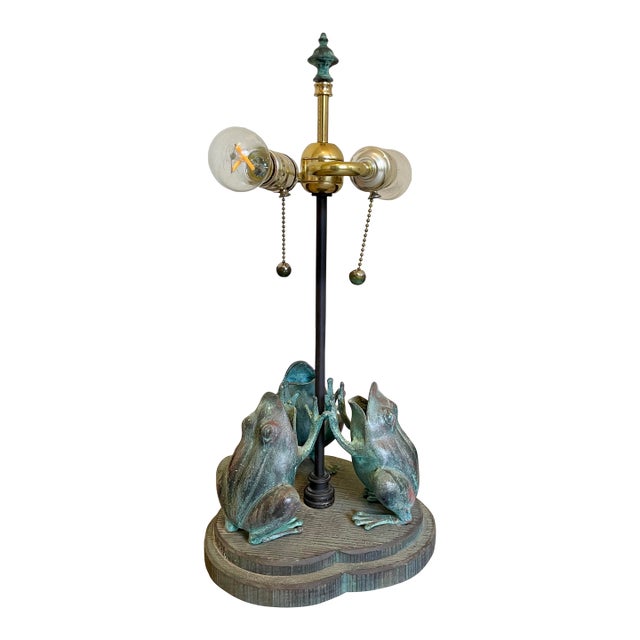 Vintage Frederick Cooper "Symphony of Frogs" Bronze Table Lamp – Art Nouveau For Sale