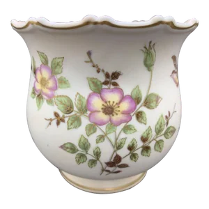 Scalloped Edge Bird and Flower Ceramic Cachepot