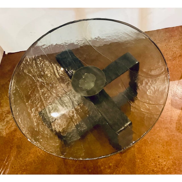 Modern Industrial Modern Smoked Textured Thick Glass Cocktail Table For Sale - Image 3 of 5