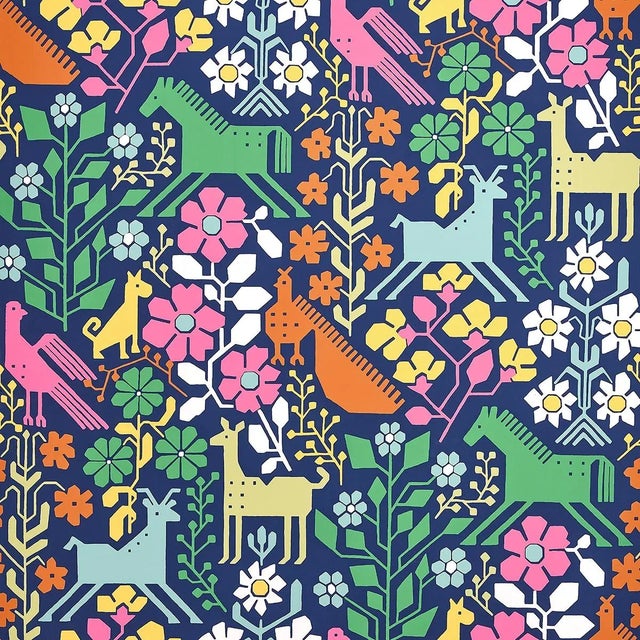 SAMPLE - Schumacher Lupita Wallpaper In Multi On Navy For Sale