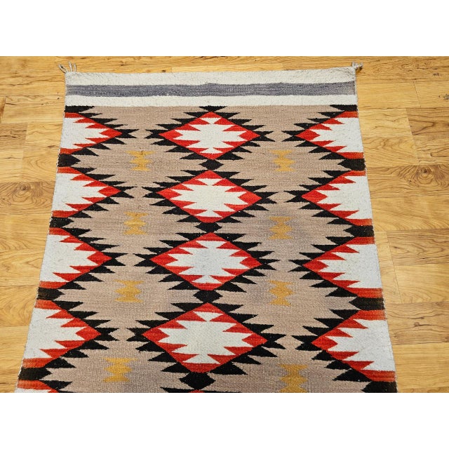 Tan Vintage Native American Navajo Rug, Handwoven Wool, Allover Diamond Pattern, 3x5 For Sale - Image 8 of 15