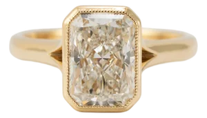 18k Yellow Gold 2.56ct Radiant Lab Grown Diamond Bezel Set Engagement Ring, Size 7.5
