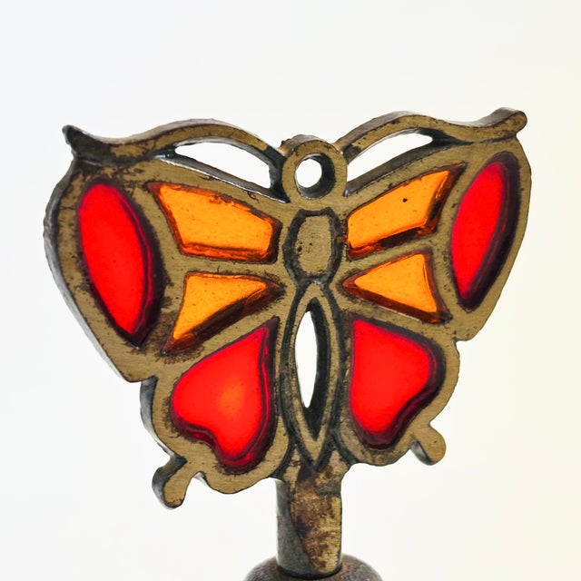 Mid 20th Century Stained Glass and Brass Butterfly Bell For Sale - Image 5 of 10