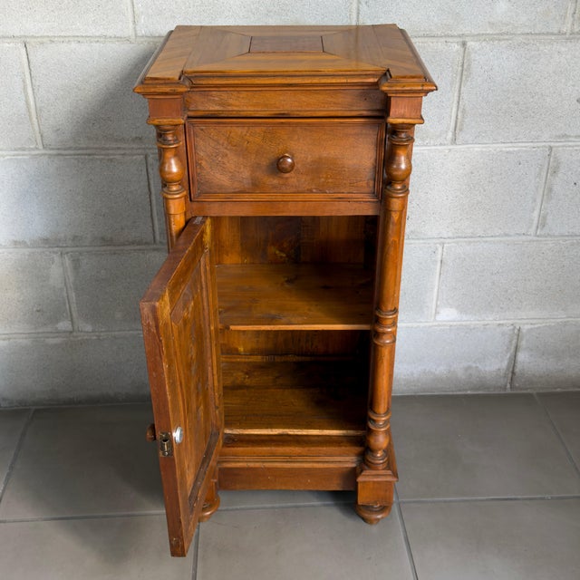 Wooden Bedside Table with Turned Columns, Drawer and Door, 1900s For Sale - Image 6 of 10