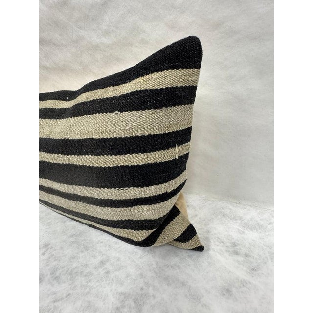 Contemporary Turkish Hemp Pillow Cushion Natural Beige Black Pillow Cushion Cover 16" x 24" For Sale - Image 3 of 4