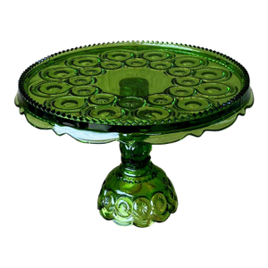 Mid 20th-Century L. E. Smith Skirted Moon and Star Pedestal Cake Stand in Green