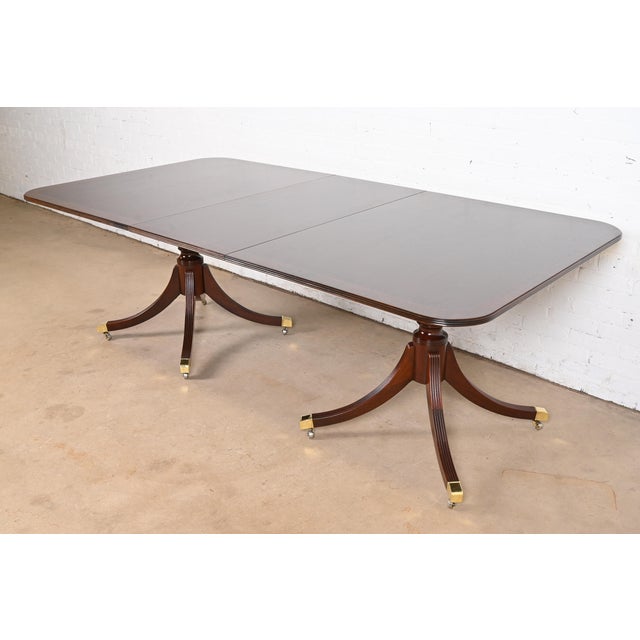 Baker Furniture Georgian Banded Mahogany Double Pedestal Extension Dining Table, Newly Refinished For Sale - Image 12 of 12