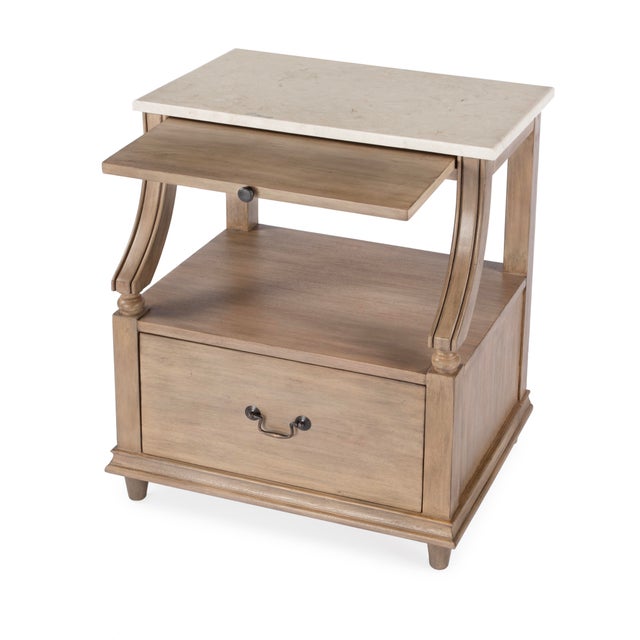 2020s Mabel 24 in. W Rectangular Marble and Wood 1 Drawer Nightstand with Top Open Shelf, Sandalwood Beige For Sale - Image 5 of 11