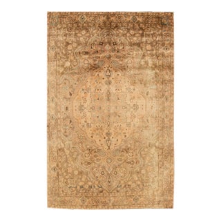 Vintage Tabriz Handmade Beige Medallion Floral Wool Rug For Sale