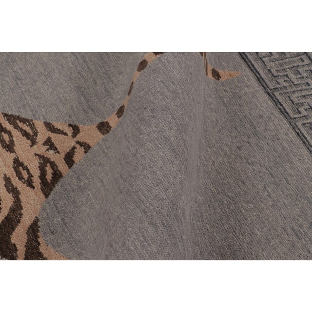 Textile Rug & Kilim’s Distressed Tiger Rug in Gray With Beige and Chocolate Pictorial For Sale - Image 7 of 10
