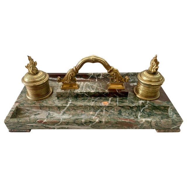French Marble and Bronze Inkwell For Sale - Image 11 of 11