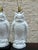 Pair of oversized vintage ceramic owl table lamps, each featuring a highly detailed sculptural body with layered...